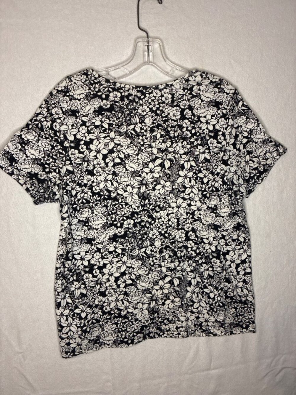 Vintage White Stag Floral Cotton Top Womens Large 12/14 Black White Short Sleeve - Picture 4 of 8